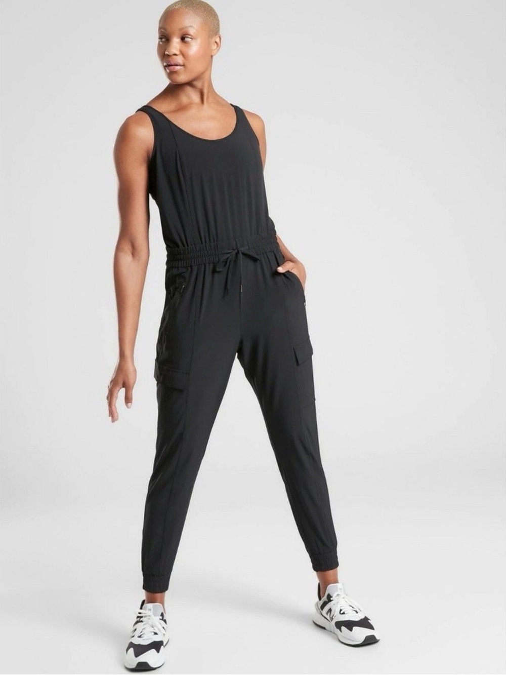 Athleta Black Sleeveless Utility Jumpsuit with Drawstring Waist large and tall